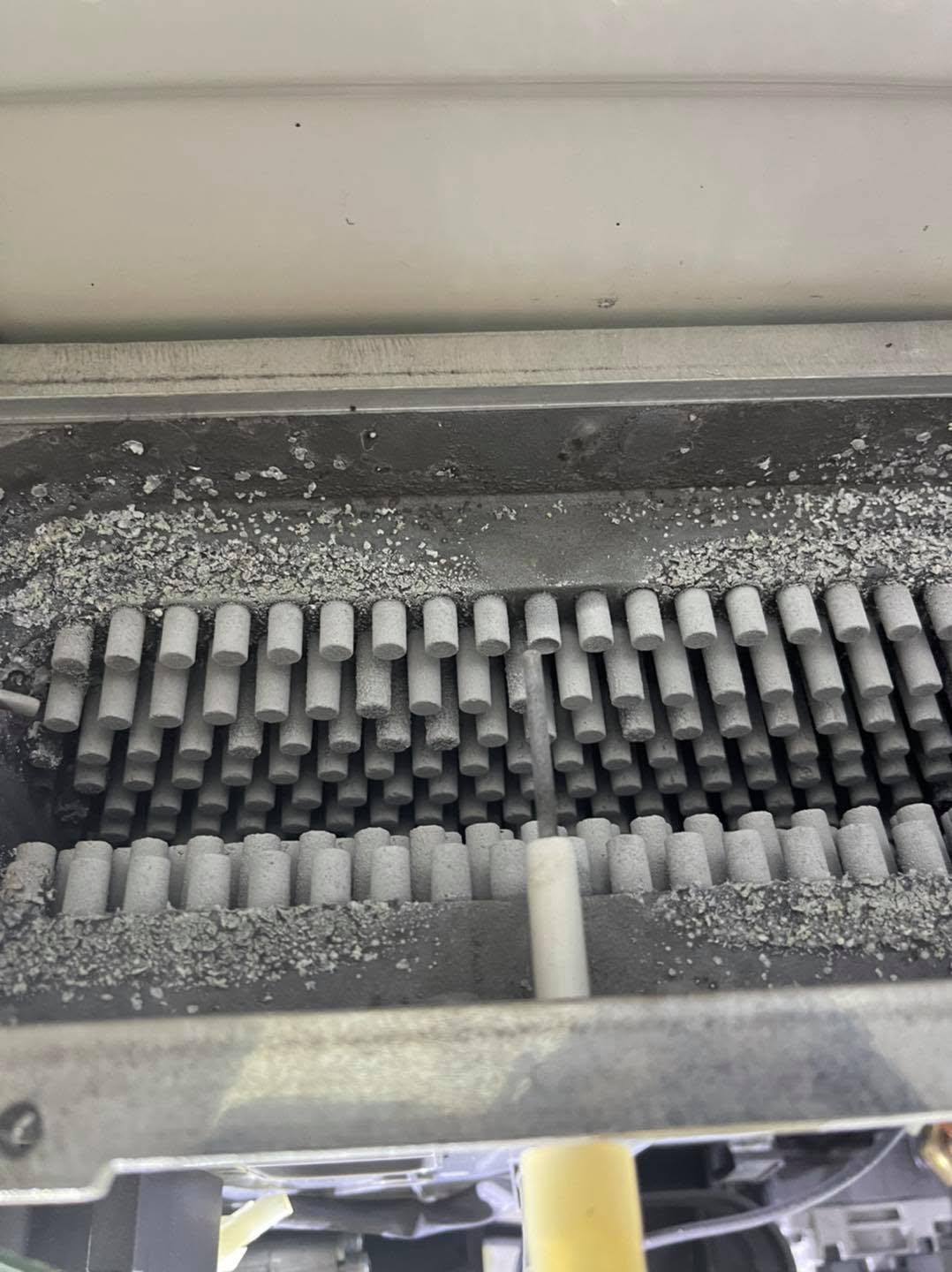 Rows of heat exchanger pins, seen from another angle