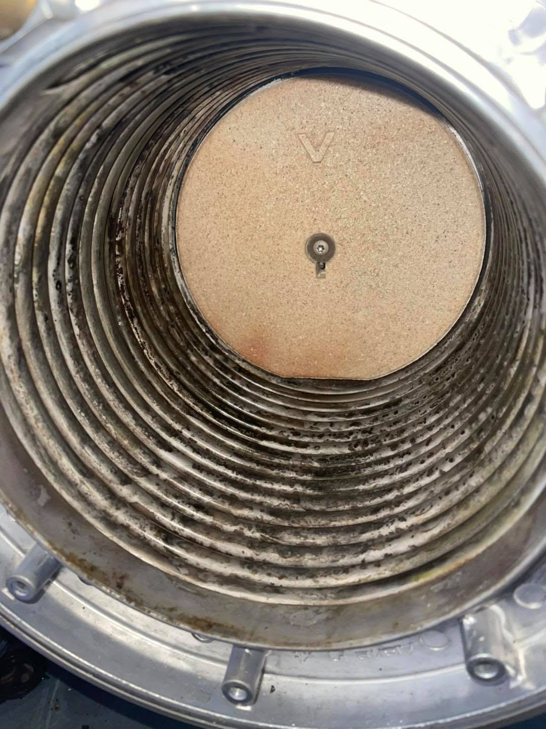 Inside a boiler's coiled heat exchanger